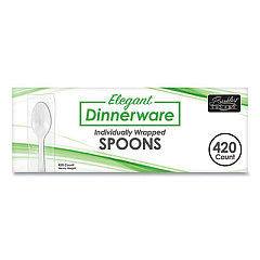 Berkley Square Elegant Dinnerware Heavyweight Cutlery, Individually Wrapped, Teaspoon, White, 420/Box (90187)