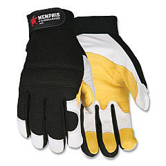 MCR Safety Goatskin Leather Palm Mechanics Gloves, Black/Yellow/White, Medium (906M)