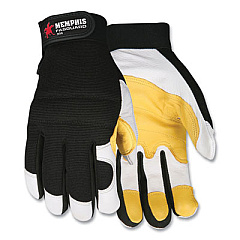 MCR Safety Goatskin Leather Palm Mechanics Gloves, Black/Yellow/White, X-Large (906XL)