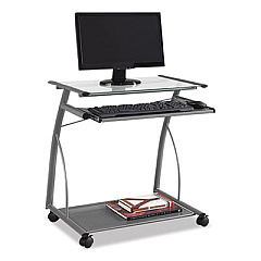 Easy 2 Go Metal and Glass Computer Desk Cart, 26.5" x 19.5" x 29.5", Silver (951534CC)