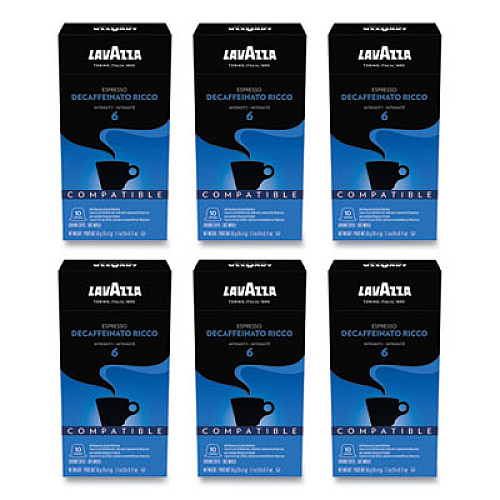 Lavazza Decaffeinato Ricco Espresso Coffee Capsules, Intensity 6, 0.17 oz, 10/Box, 6 Boxes/Carton (99)