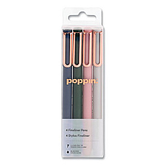 Poppin Fineliner Porous Point Pen, Stick, Fine 0.5 mm, Black Ink, Assorted Barrel Colors, 4/Pack (107475)