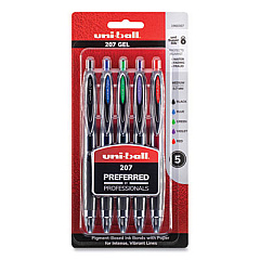 uni-ball Signo 207 Gel Pen, Retractable, Medium 0.7 mm, Assorted Ink and Barrel Colors, 5/Pack (261221)