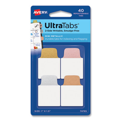 Avery Ultra Tabs Repositionable Mini Tabs, 1/5-Cut Tabs, Assorted Metallic, 1" Wide, 40/Pack (74785)