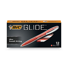 BIC GLIDE Ballpoint Pen, Retractable, Medium 1 mm, Red Ink, Red Barrel, Dozen (VCG11RD)