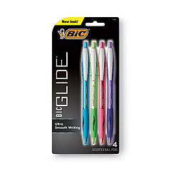 BIC GLIDE Ballpoint Pen, Retractable, Medium 1 mm, Assorted Ink and Barrel Colors, 4/Pack (VCGAP41ASST)
