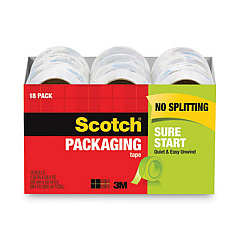Scotch Sure Start Packaging Tape, 3" Core, 1.88" x 54.6 yds, Clear, 18/Pack (345018CP)