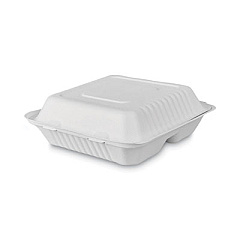 Emerald Tree-Free Farm to Paper Agricultural Waste Clamshell Container, 3-Compartment, 8 x 8 x 3, White, 50/Pack, 6 Packs/Carton (PME01010)