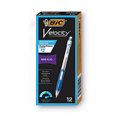 BIC Velocity Side Clic Pencil, 0.5 mm, HB (#2), Black Lead, Assorted Barrel Colors, Dozen (MPFSC11BK)