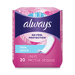 Always Thin Daily Panty Liners, Regular, 20/Pack, 24 Packs/Carton (08279)