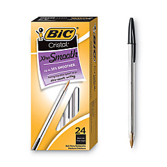 BIC Cristal Xtra Smooth Ballpoint Pen Value Pack, Stick, Medium 1 mm, Black Ink, Clear Barrel, 24/Pack (MS241BK)
