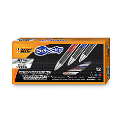 BIC Gel-ocity Ultra Gel Pen, Retractable, Medium 0.7 mm, Assorted Ink and Barrel Colors, Dozen (RGU11AST)
