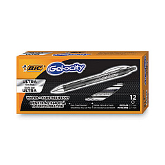 BIC Gel-ocity Ultra Gel Pen, Retractable, Medium 0.7 mm, Black Ink, Black Barrel, Dozen (RGU11BK)