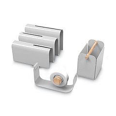U Brands Arc Desktop Organization Kit, Letter Sorter/Tape Dispenser/Utility Cup, Metal, Gray (3535A0001)