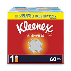 Kleenex Anti-Viral Facial Tissue, 3-Ply, White, 60 Sheets/Box, 27 Boxes/Carton (49978CT)
