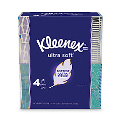 Kleenex Ultra Soft Facial Tissue, 3-Ply, White, 8.75 x 4.5, 65 Sheets/Box, 4 Boxes/Pack, 12 Packs/Carton (50173CT)