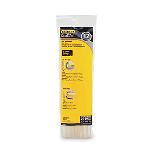 Stanley Bostitch Dual Temperature 10" Glue Sticks, 0.45" x 10", Dries Clear, 12/Pack (GS25DT)