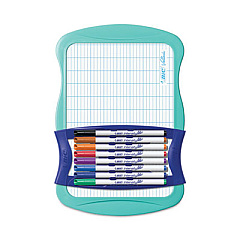 BIC Intensity Dry Erase Board/Markers Kit, 9 Markers/Dual-Sided Dry Erase Board, 7.8 x 11.8, White Surface, Plastic Blue Frame (DEKITP12AST)