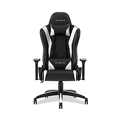 Emerge Vartan Bonded Leather Gaming Chair, Supports Up to 275 lbs, White/Black Seat, White/Black Back, Black Base (58542)