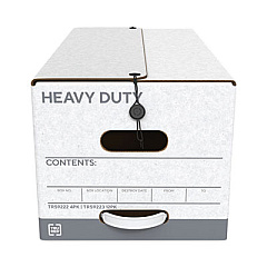 TRU RED Heavy-Duty File Box with Fold-Over String-and-Button Lid, Letter Files, 12.25 x 24.12 x 10.75, White/Gray, 12/Carton (248900424890)