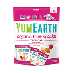 YumEarth Organic Tropical Fruit Snacks, Assorted Flavors, 5 Each 0.7 oz Snack Packs/Bag, 4 Bags/Pack (27000028)