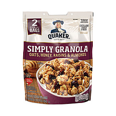 Quaker Simply Granola, Oats, Honey, Raisins and Almonds, 34.5 oz Bag, 2 Bags/Pack (22000734)