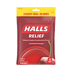 HALLS Relief Menthol Cough Suppressant - Oral Anesthetic, Cherry, 80/Pack, 2 Packs/Box (30400035)