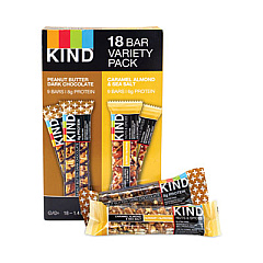 KIND Variety Pack, Caramel Almond Sea Salt/Peanut Butter Dark Chocolate, 1.4 oz Bar, 18 Bars/Box (90000168)