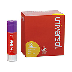 Universal Glue Stick, 0.28 oz, Applies Purple, Dries Clear, 12/Pack (UNV74748)
