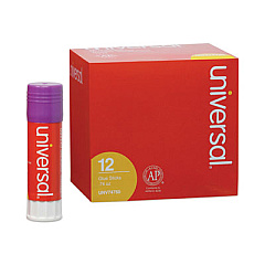 Universal Glue Stick, 0.74 oz, Applies Purple, Dries Clear, 12/Pack (UNV74750)
