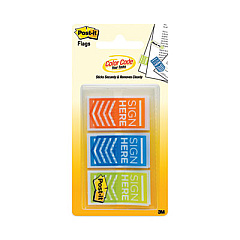 Post-it Flags Arrow Message 1" Page Flags, "Sign Here", Blue/Lime/Orange, 20 Flags/Dispenser, 3 Dispensers/Pack (682SHOBL)