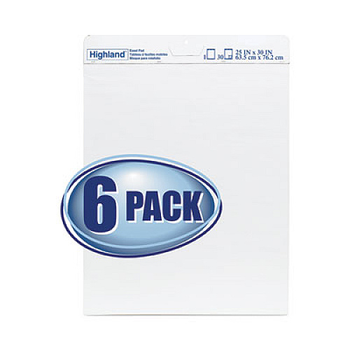 Highland Easel Pad, Unruled, 25 x 30, White, 30 Sheets, 6/Pack (5406PK)