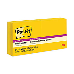 Post-it Notes Super Sticky Full Stick Notes, 3" x 3", Electric Yellow, 25 Sheets/Pad, 12 Pads/Pack (F33012SSY)