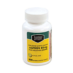Berkley Jensen Bulk Low Dose Safety Coated Aspirin, 81 mg, 500/Bottle (22000646)