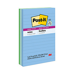 Post-it Notes Super Sticky Recycled Notes in Oasis Collection Colors, Note Ruled, 4" x 6", 90 Sheets/Pad, 3 Pads/Pack (6603SST)