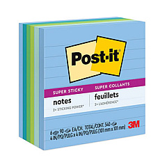 Post-it Notes Super Sticky Recycled Notes in Oasis Collection Colors, Note Ruled, 4" x 4", 90 Sheets/Pad, 6 Pads/Pack (6756SST)