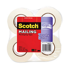 Scotch Tear-By-Hand Packaging Tapes, 1.5" Core, 1.88" x 50 yds, Clear, 4/Pack (38424)