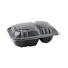 Pactiv Evergreen EarthChoice Vented Dual Color Microwavable Hinged Lid Container, 2-Compartment, 20 oz, 9 x 6 x 3, Black/Clear, 140/Carton (DC962200B000)