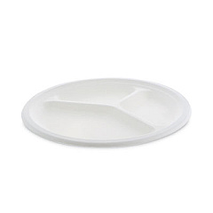 Pactiv Evergreen EarthChoice Compostable Fiber-Blend Bagasse Dinnerware, 3-Compartment Plate, 10" dia, Natural, 500/Carton (MC500440002)