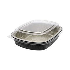 Pactiv Evergreen Classic Carry-Out Container, 46 oz, 9 x 7 x 2.94, Black/Gold, 50/Carton (Y6710WPSFG)