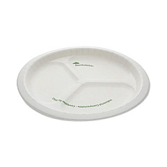 Pactiv Evergreen EarthChoice Pressware Compostable Dinnerware, 3-Compartment Plate, 10" dia, White, 250/Carton (PSP103EC)