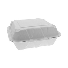 Pactiv Evergreen EarthChoice Bagasse Hinged Lid Container, Dual Tab Lock Large Container, 9 x 9 x 3.5, Natural, 150/Carton (YMCH09010001)