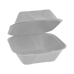 Pactiv Evergreen EarthChoice Bagasse Hinged Lid Container, Single Tab Lock, 6" Sandwich, 5.8 x 5.8 x 3.3, Natural, 500/Carton (YMCH00800001)
