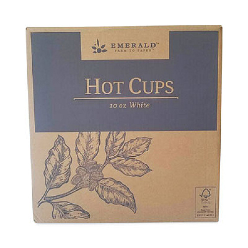 Emerald Paper Hot Cups, 10 oz, White, 50/Pack, 20 Packs/Carton (PME01020)