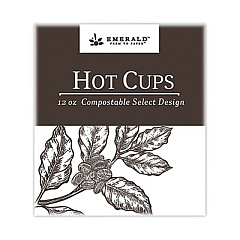 Emerald Compostable Paper Hot Cups, 12 oz, White/Brown, 50/Pack, 10 Packs/Carton (PME01051)