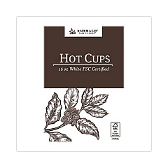 Emerald Compostable Paper Hot Cups, 16 oz, White/Brown, 50/Pack, 10 Packs/Carton (PME01052)