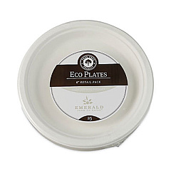 Emerald Tree-Free Farm to Paper Agricultural Waste Plate, 6" Diameter, White, 25/Box, 20 Boxes/Carton (PME01067)