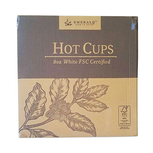 Emerald Paper Hot Cups, 8 oz, White, 50/Pack, 20 Packs/Carton (PME01101)
