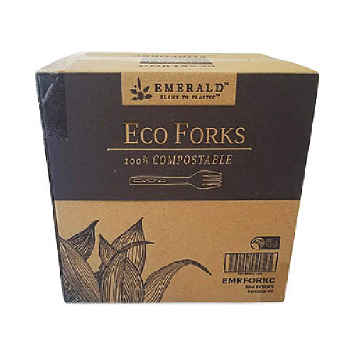 Emerald Plant to Plastic Compostable Cutlery, Fork, White, 1,000/Carton (PME01139)