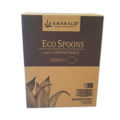 Emerald Plant to Plastic Compostable Cutlery, Spoon, White, 1,000/Carton (PME01140)